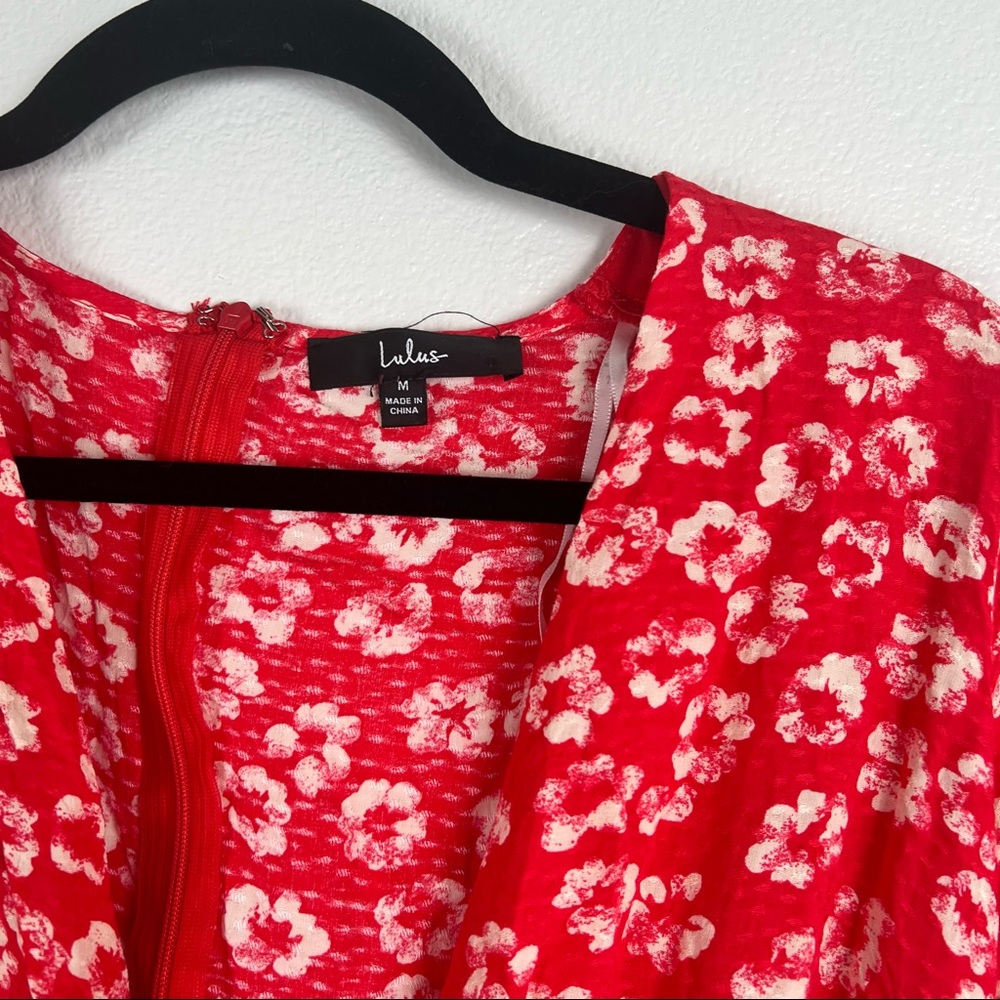 Lulus Garden Explorer Red Floral Print Mini Dress Sz M - Picture 7 of 10
